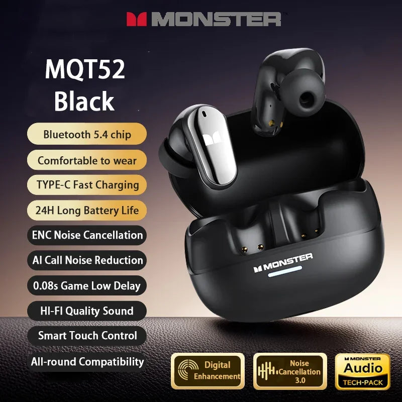 Monster MQT52 auriculares inalámbricos Bluetooth 5,4 batería de larga duración auriculares para juegos modo Dual auriculares de sonido estéreo HIFI con micrófono